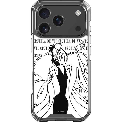 Disney Villains Cruella de Vil Black and White iPhone 18 Pro Clear Case