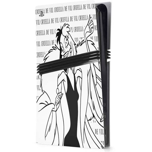Disney Villains Cruella de Vil Black and White PS5 Pro Console Skin
