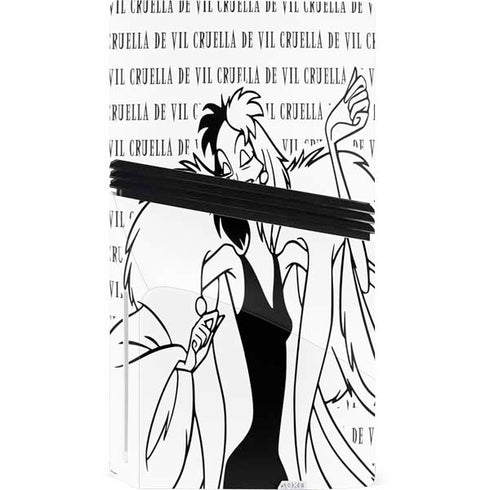 Disney Villains Cruella de Vil Black and White PS5 Pro Disk Bundle Skin