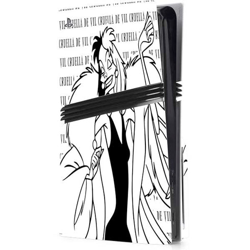 Disney Villains Cruella de Vil Black and White PS5 Pro Disk Console Skin