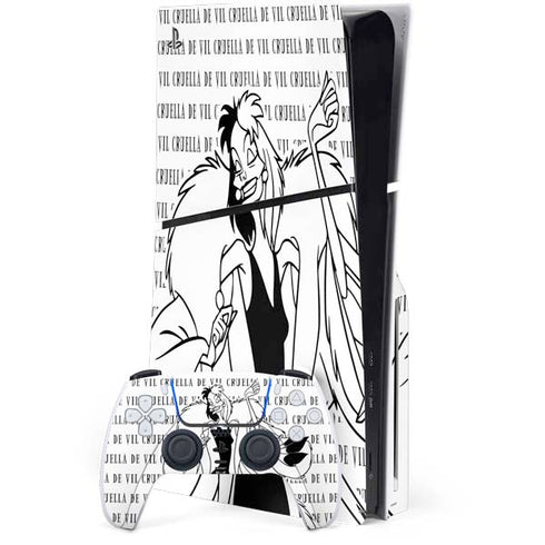 Disney Villains Cruella de Vil Black and White PlayStation PS5 Skins