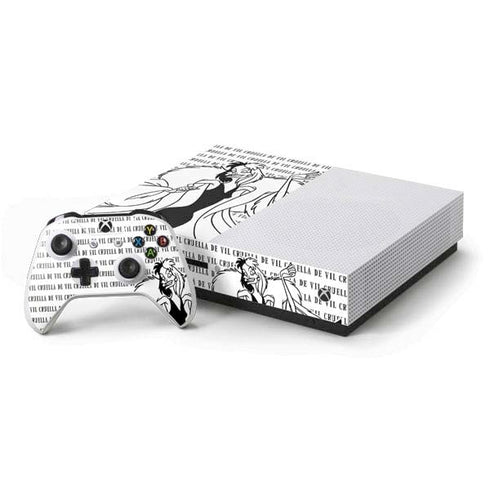 Disney Villains Cruella de Vil Black and White Xbox One S Console and Controller Bundle Skin