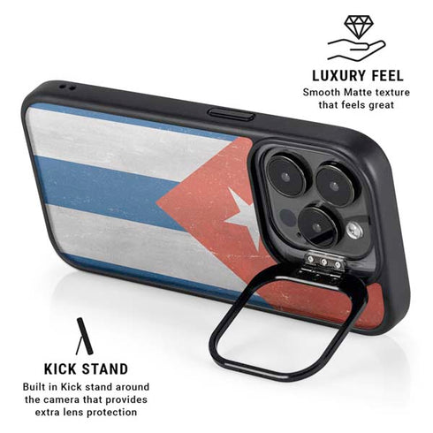 Cuban Flag Distressed iPhone 15 Pro Kickstand Case