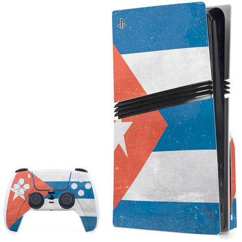 Cuban Flag Distressed PS5 Pro Disk Bundle Skin
