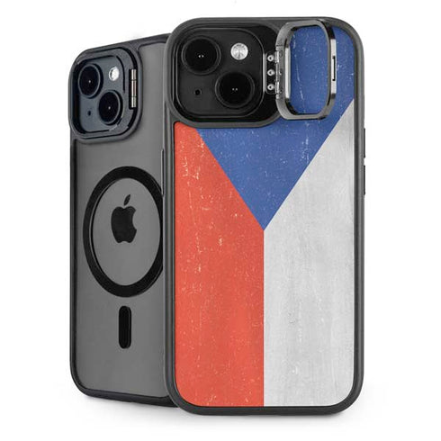 Czech Republic Flag Distressed iPhone 14 Plus Kickstand Case