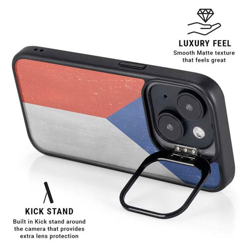 Czech Republic Flag Distressed iPhone 15 Kickstand Case