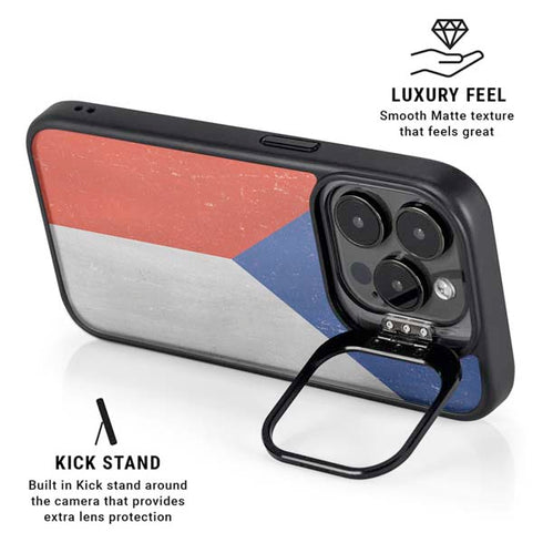 Czech Republic Flag Distressed iPhone 16 Pro Kickstand Case
