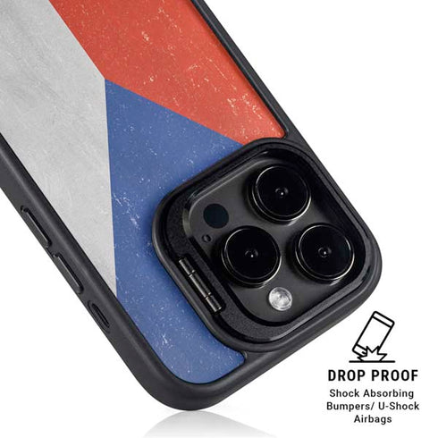 Czech Republic Flag Distressed iPhone 16 Pro Kickstand Case