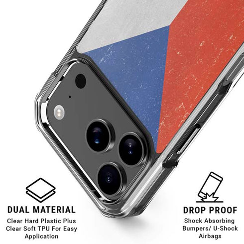 Czech Republic Flag Distressed iPhone 18 Pro Clear Case