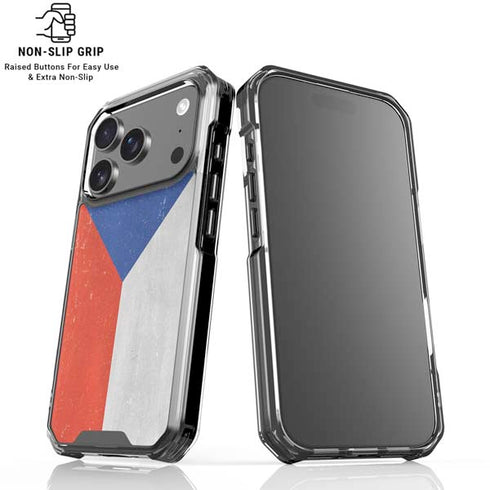 Czech Republic Flag Distressed iPhone 18 Pro Clear Case