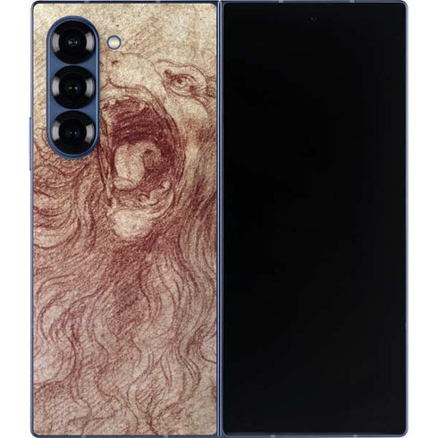 da Vinci - Sketch of a roaring lion by Da Vinci Galaxy Z Fold6 Skin