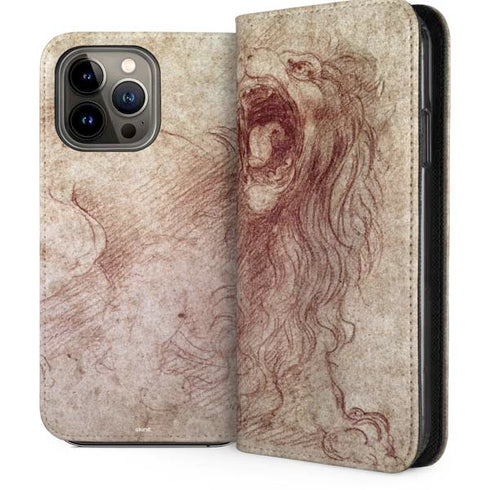 Leonardo da Vinci Sketch of a roaring lion iPhone 14 Pro Max Folio Case