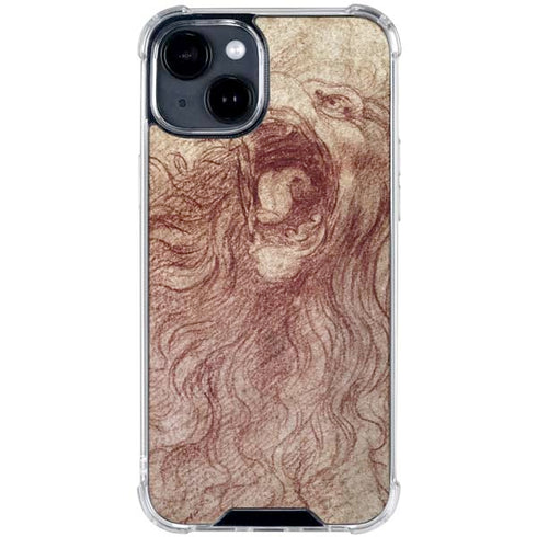 da Vinci - Sketch of a roaring lion by Da Vinci iPhone 15 Clear Case