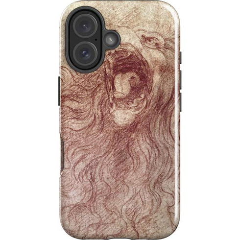 da Vinci - Sketch of a roaring lion by Da Vinci iPhone 16 Impact Case