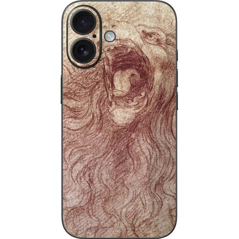 da Vinci - Sketch of a roaring lion by Da Vinci iPhone 16 Skin