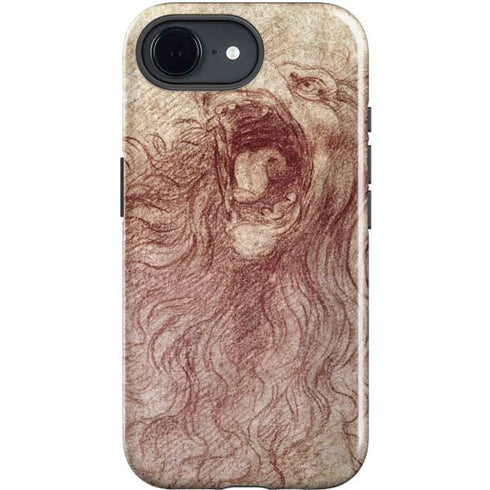 da Vinci - Sketch of a roaring lion by Da Vinci iPhone 16e Impact Case