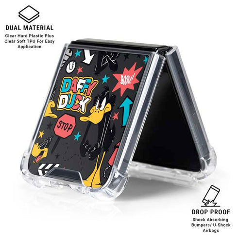 Looney Tunes Daffy Duck Patches Galaxy Z Flip7 Clear Case
