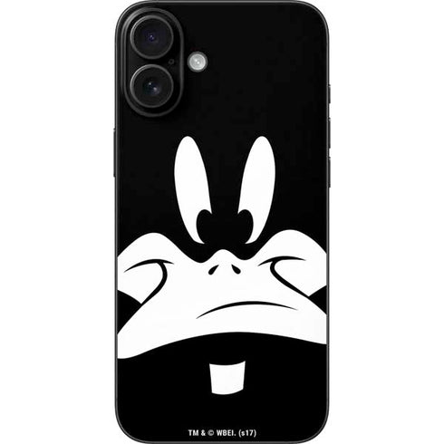 Looney Tunes Daffy Duck Plain Black and White iPhone 16 Plus Skin