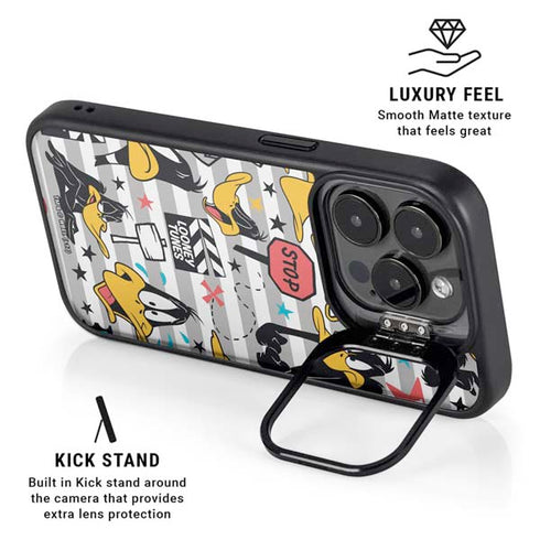 Looney Tunes Daffy Duck Striped Patches iPhone 14 Pro Kickstand Case