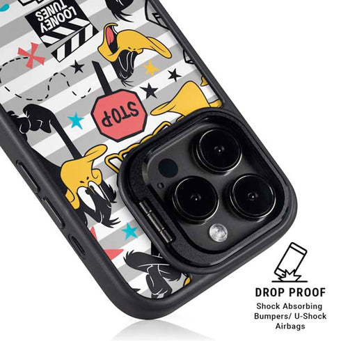 Looney Tunes Daffy Duck Striped Patches iPhone 14 Pro Kickstand Case