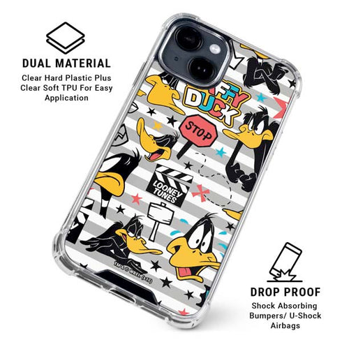 Looney Tunes Daffy Duck Striped Patches iPhone 15 Clear Case