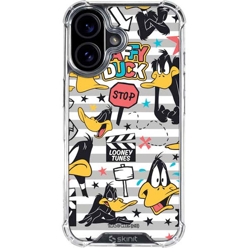 Looney Tunes Daffy Duck Striped Patches iPhone 16 Clear Case