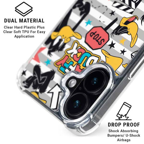 Looney Tunes Daffy Duck Striped Patches iPhone 16 Clear Case