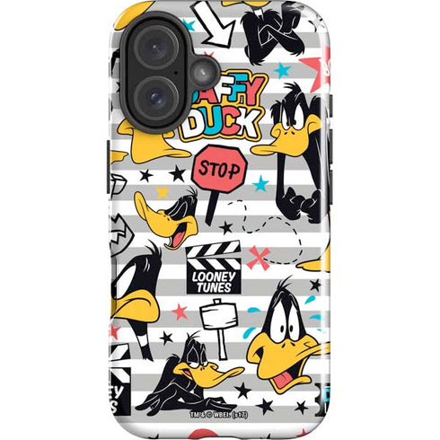 Looney Tunes Daffy Duck Striped Patches iPhone 16 Impact Case