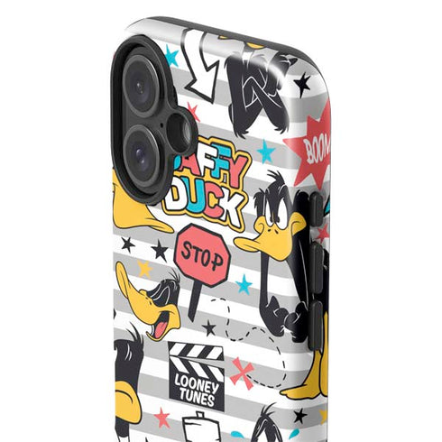 Looney Tunes Daffy Duck Striped Patches iPhone 16 Plus Impact Case
