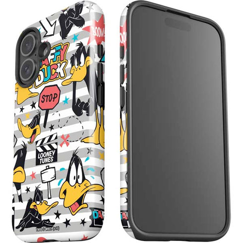 Looney Tunes Daffy Duck Striped Patches iPhone 16 Plus Impact Case