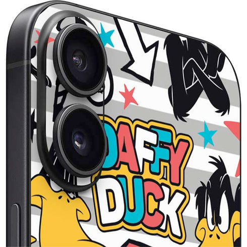 Looney Tunes Daffy Duck Striped Patches iPhone 16 Plus Skin