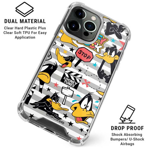 Looney Tunes Daffy Duck Striped Patches iPhone 16 Pro Max Clear Case
