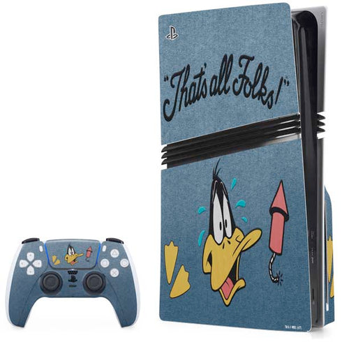 Looney Tunes Daffy Duck Thats All Folks PS5 Pro Disk Bundle Skin