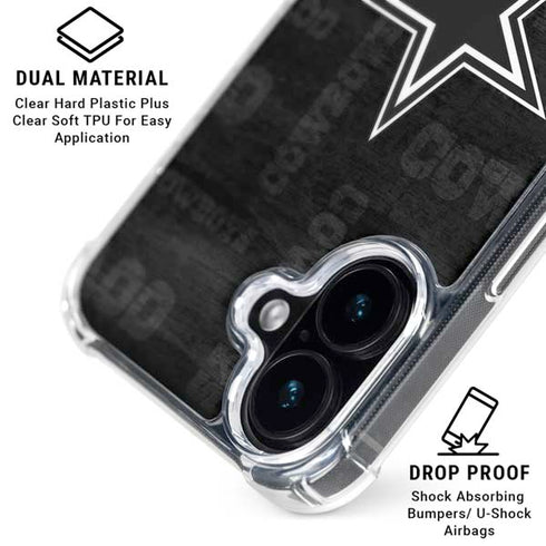 NFL Dallas Cowboys Black & White iPhone 16 Plus Clear Case