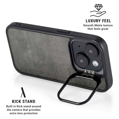 Dark Iron Grey Concrete iPhone 14 Kickstand Case
