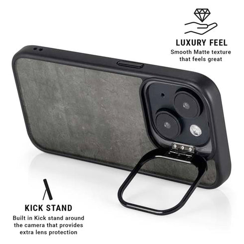 Dark Iron Grey Concrete iPhone 14 Plus Kickstand Case