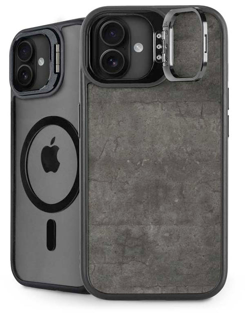 Dark Iron Grey Concrete iPhone 16 Kickstand Case