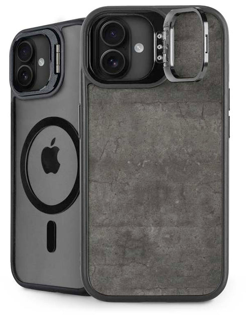 Dark Iron Grey Concrete iPhone 16 Plus Kickstand Case
