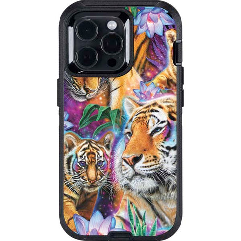 Daydream Galaxy Tigers by Sheena Pike Otterbox Defender iPhone Skin