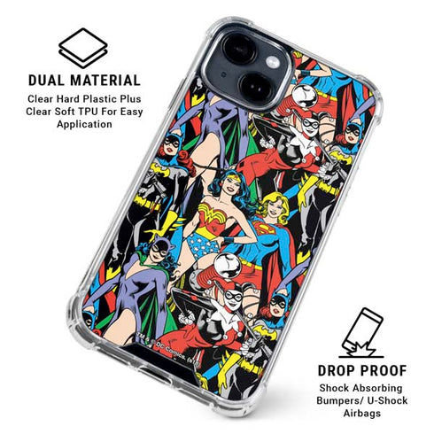 DC Comics Wonder Woman DC Bombshells Characters Pattern iPhone 15 Clear Case