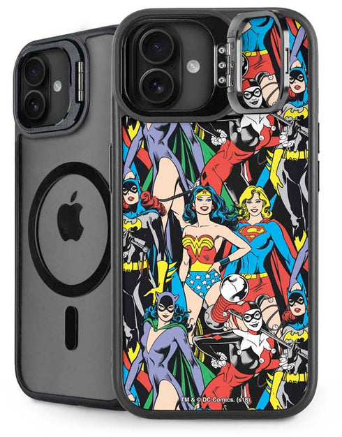 DC Comics Wonder Woman DC Bombshells Characters Pattern iPhone 16 Plus Kickstand Case