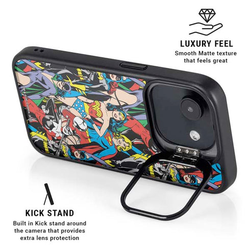 DC Comics Wonder Woman DC Bombshells Characters Pattern iPhone 16e Kickstand Case
