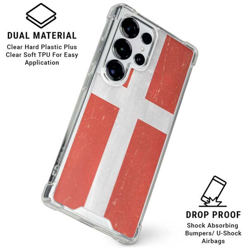 Denmark Flag Distressed Galaxy S25 Ultra Clear Case