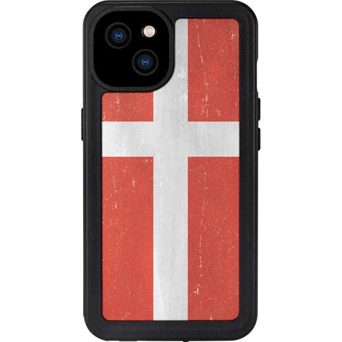 Denmark Flag Distressed iPhone 15 Plus Waterproof Case