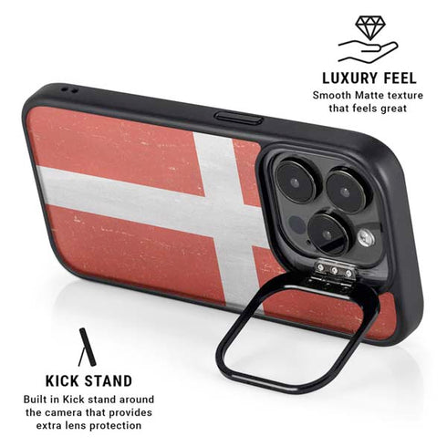 Denmark Flag Distressed iPhone 16 Pro Max Kickstand Case