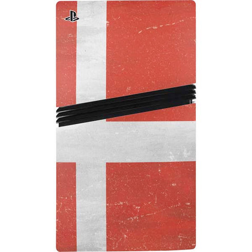 Denmark Flag Distressed PS5 Pro Disk Console Skin