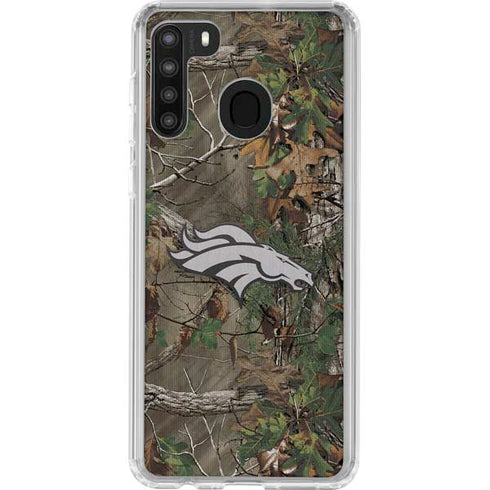 NFL Denver Broncos Realtree Xtra Green Camo Galaxy A21 Clear Case