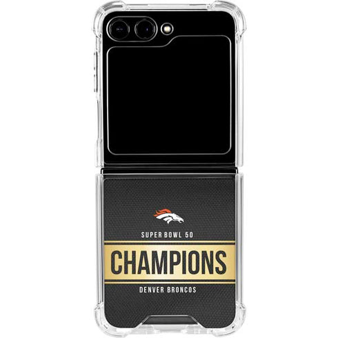 NFL Denver Broncos Super Bowl 50 Champions Black Galaxy Z Flip6 Clear Case