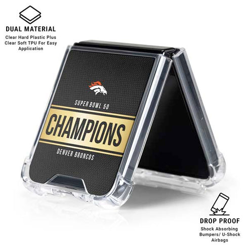NFL Denver Broncos Super Bowl 50 Champions Black Galaxy Z Flip6 Clear Case