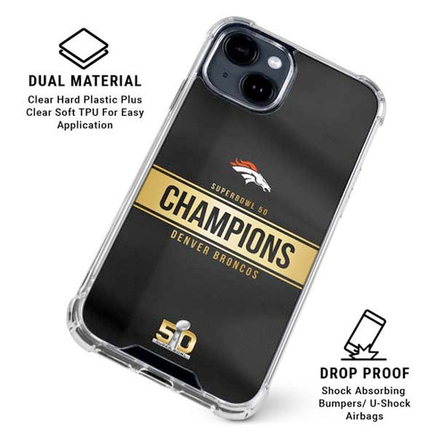 NFL Denver Broncos Super Bowl 50 Champions Black iPhone 15 Clear Case